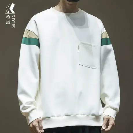 希越秋季400g重磅双面棉卫衣男拼接撞色宽松大码口袋百搭套头衫潮商品大图