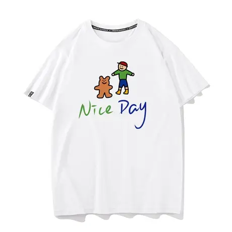 秀洛原宿手绘小熊涂鸦短袖T恤女宽松纯棉体恤ins百搭短tee打底衫图片