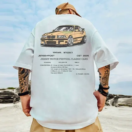 白色重磅潮牌宽松T恤美式短袖五分半袖纯棉国潮港风大码男装夏季商品大图