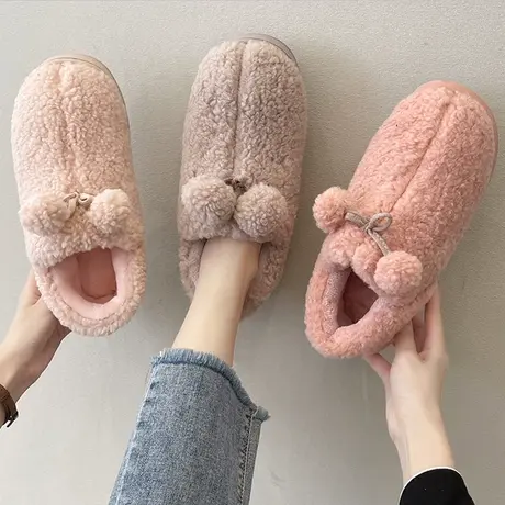 棉拖鞋女家居秋冬季简约情侣室内厚底双球保暖防滑家用情侣棉拖男图片
