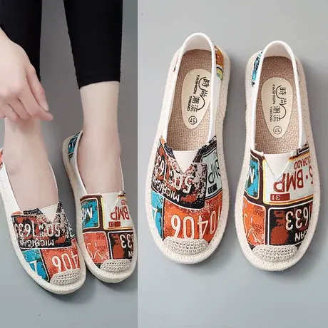 懒人鞋女一脚蹬女鞋夏学生韩版百搭原宿ulzzang帆布鞋平底渔夫鞋商品大图