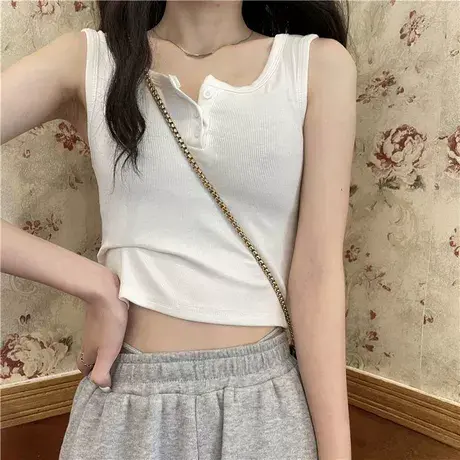 辣妹打底吊带无袖背心女夏外穿遮副乳修身短款内搭无袖白色上衣潮商品大图