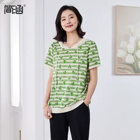 简涵大码女装新款夏季T恤显瘦遮肚子遮胯胖mm休闲运动上衣图片
