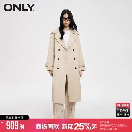 ONLY2024春季新款时尚百搭双排扣宽松中长款风衣外套女|124136022商品大图
