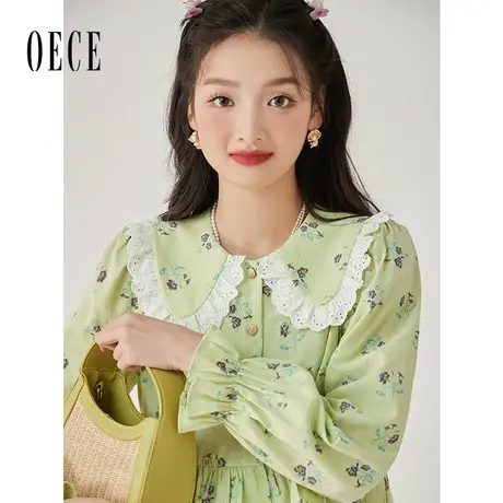 Oece娃娃领碎花衬衫2022秋季新款女装高级感衬衣上衣夏甜美小衫图片