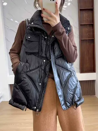 羽绒棉马甲女短款2023新款秋冬韩版宽松百搭立领背心坎肩马夹外套商品大图