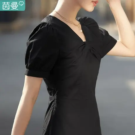 茵曼旗舰店V领连衣裙女2023夏季新款泡泡袖新疆棉显瘦a字伞裙图片