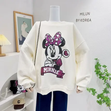 韩国东大门卫衣22秋季新款重工亮片慵懒宽松上衣欧货时髦休闲大码图片