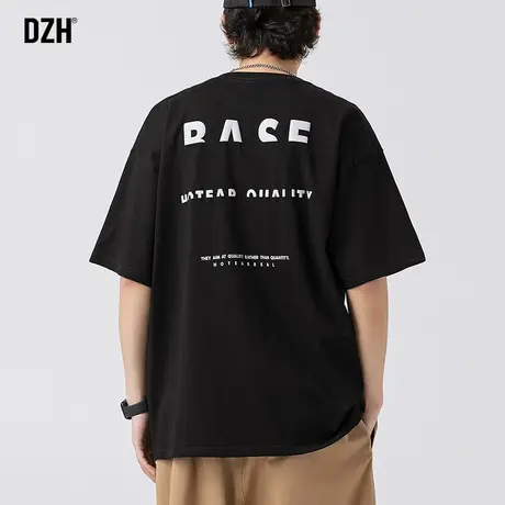 男士发泡印花t恤男休闲宽松短袖男款圆领上衣纯棉美式潮牌体恤衫商品大图