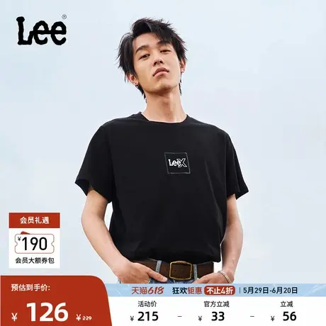 Lee25春夏新品标准版圆领方型印花Logo摩登中性男短袖T恤休闲潮流商品大图