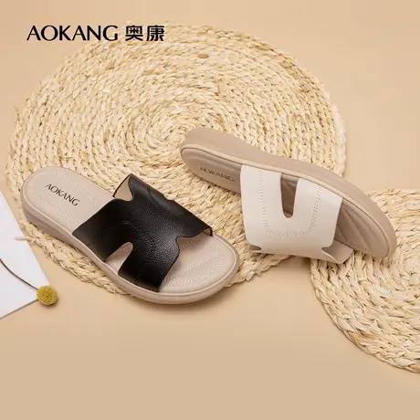 奥康女鞋夏季外穿真皮平底沙滩鞋软底舒适防滑妈妈拖鞋时尚凉鞋商品大图