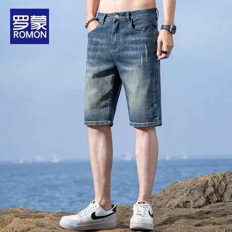 罗蒙夏季薄款牛仔短裤男士百搭休闲中裤潮牌夏天宽松直筒五分马裤商品大图