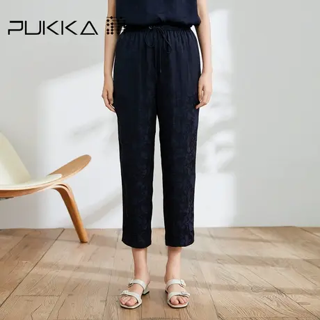 蒲PUKKA休闲裤子女夏2022新款宽松设计感提花九分显瘦萝卜裤子商品大图
