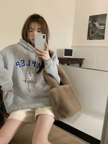 秋季女装秋装美式连帽加绒卫衣女新款2023爆款小个子春秋上衣外套图片