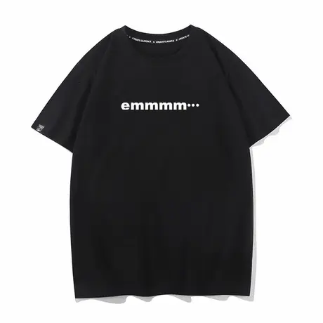 秀洛emmmm...无语夏季纯棉短袖T恤男女情侣装00后潮流纯棉宽松商品大图