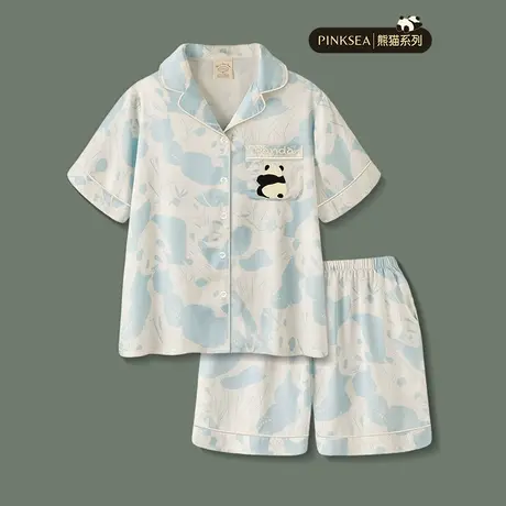 Pinksea睡衣女款夏可爱熊猫冰丝短袖短裤女士套装夏季新款家居服商品大图