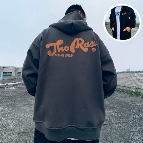 oversize春秋季宽松加肥加大码连帽拉链开衫胖子卫衣男士潮牌外套商品大图