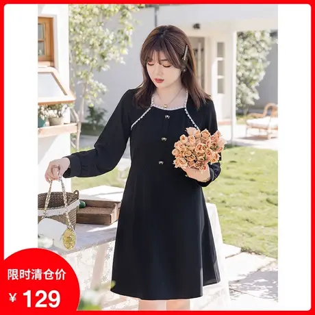 显瘦大码胖MM小黑裙2023年秋装新款气质胖妹妹赫本风法式连衣裙商品大图