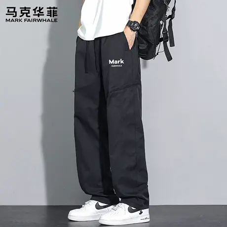 马克华菲男士直筒裤黑色工装裤男2025新款裤子男款夏季宽松休闲裤图片
