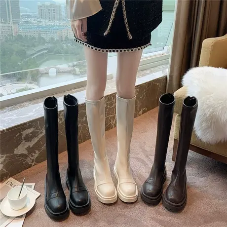 不过膝长筒靴女2023秋冬季新款百搭瘦瘦靴小个子不过膝显瘦直筒靴商品大图