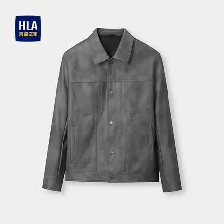 HLA/海澜之家休闲时尚夹克2025秋季新款翻领挺括有型PU皮外套男士商品大图