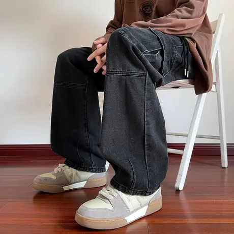 唐狮24秋冬新款牛仔裤男潮工装美式潮流直筒宽松高街潮牌长裤W商品大图