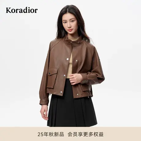 珂莱蒂尔2025秋季新款美拉德时尚立领绵羊皮革短款真皮皮衣外套女图片