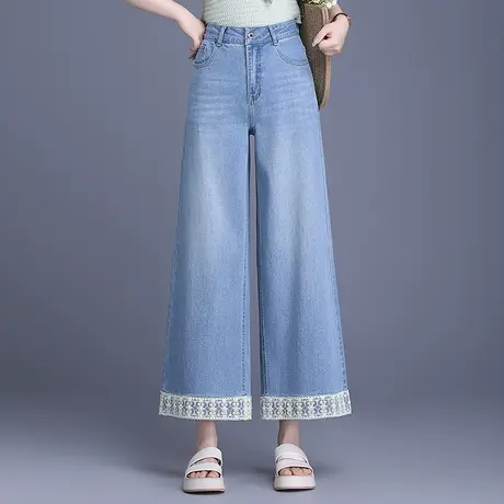 蕾丝边九分牛仔裤女2025新款夏季新款垂感宽松阔腿裤百搭休闲裤子商品大图