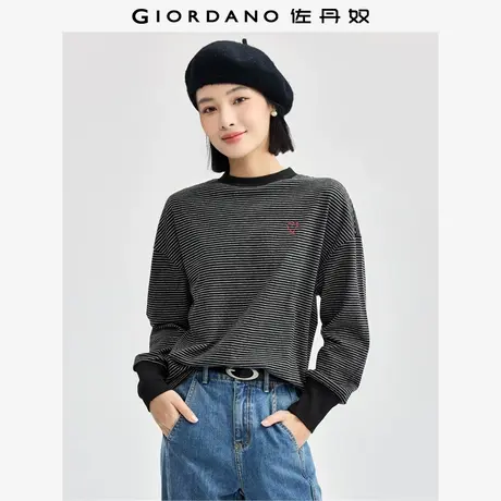 佐丹奴外套女装条纹爱心刺绣小高圆领针织套头卫衣 13325703商品大图