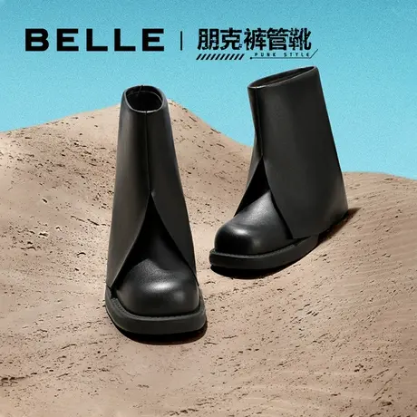 百丽裤管靴复古机车女靴冬季新款鞋子靴子商场中筒休闲靴A3A1DDZ3商品大图