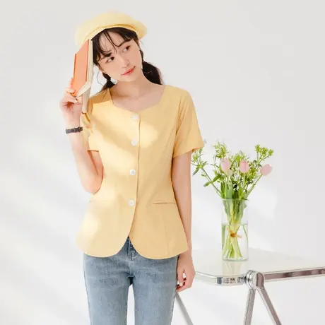 桔熊夏季韩版通勤桃心领收腰小外套气质上衣女神胖妹妹大码EA3333图片