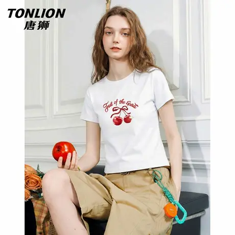 唐狮官方白色短袖t恤女2026新款春夏美式修身纯欲打底衫短上衣VC商品大图