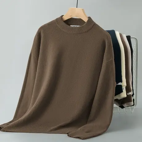圆领毛衣男秋冬季美式复古针织衫宽松潮流外穿慵懒风软糯毛衫线衣商品大图