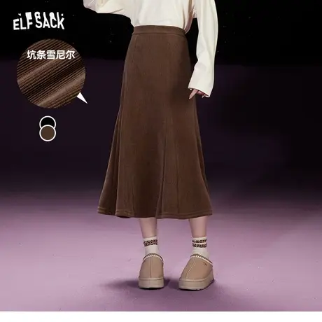 妖精的口袋灯芯绒复古半身裙女2023冬季新款高腰鱼尾裙半身长裙图片