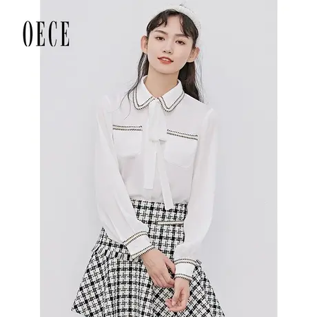 Oece温柔法式长袖衬衫春秋新款复古系带雪纺衫设计感上衣商品大图