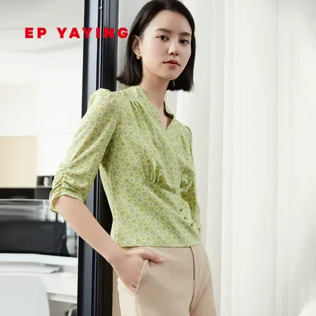 [真丝系列]EP YAYING雅莹女装 斜襟领包裹碎花衬衫 商场同款2302A图片