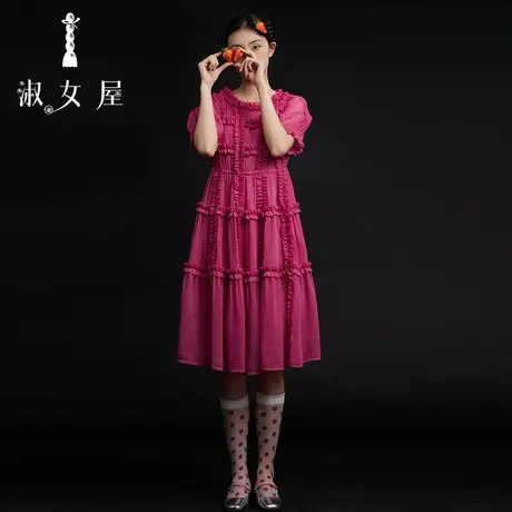 淑女屋官方旗舰店22新品方格分割线轻薄宽松女装原创设计感连衣裙图片
