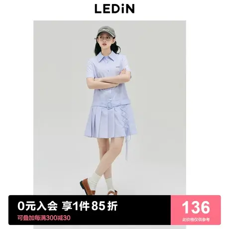 乐町休闲简约衬衫裙2023春季女装学院风设计感连衣裙减龄裙子商品大图