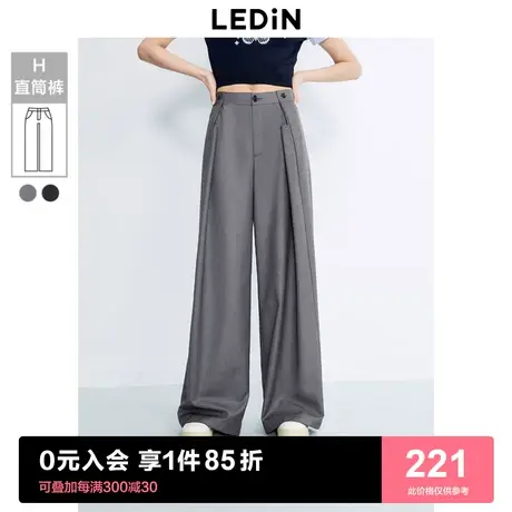 [预]乐町翻折设计阔腿长裤2023年秋季新品女生直筒宽松运动休闲裤商品大图