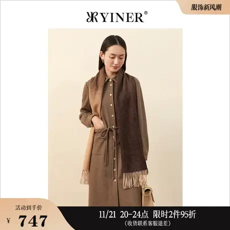 YINER音儿女装冬季衬衫式系带含羊毛呢连衣裙图片