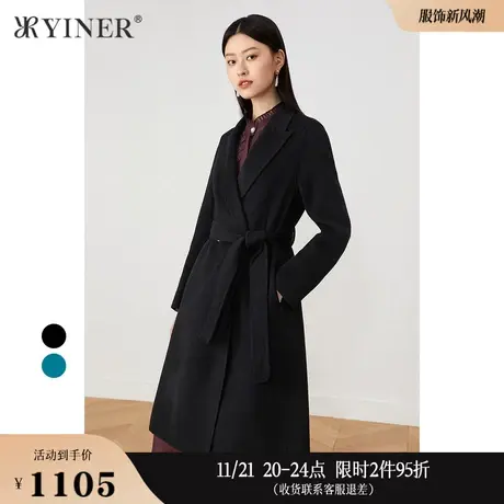 YINER音儿线上专选女装冬季中长款外套优雅纯绵羊毛双面毛呢大衣商品大图