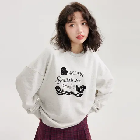 尔给毛巾绣茶歇风无帽卫衣爆款2022新款女早秋韩系chic港风上衣图片