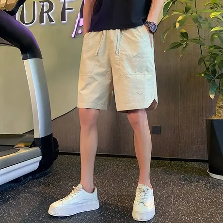 夏季男士短裤五分裤裤子宽松直筒休闲潮流纯色INS运动薄款中裤商品大图