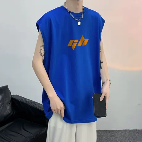 克莱因蓝背心男薄ins潮牌宽松运动百搭夏季坎肩痞帅打底衫无袖t恤商品大图