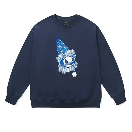 藏青色卫衣学生国潮牌趣味手绘小丑个性ins风冬季慵懒风打底衣服商品大图