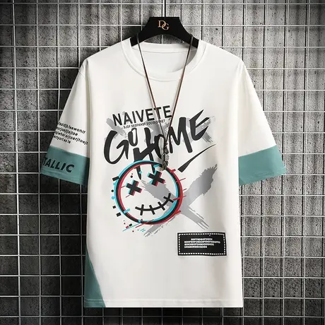 短袖男潮牌潮流青少年夏季新款重磅t恤男士休闲宽松印花半袖衣服T商品大图