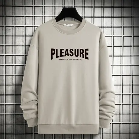 男士卫衣宽松潮流百搭秋冬加绒加厚秋季上衣宽松圆领无帽长袖t恤商品大图