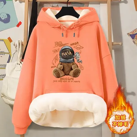 美式复古卫衣女加绒加厚宽松上衣冬季2023新款女装秋冬小个子外套商品大图