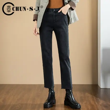 烟灰色牛仔裤女2023年新款秋季显瘦裤子高腰烟管裤九分女裤直筒裤商品大图