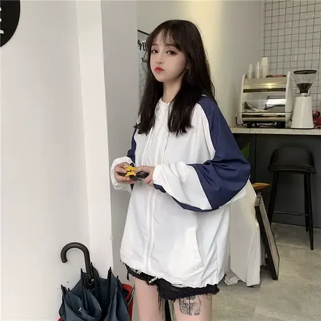 防晒衣外套女春夏季2021年新款韩版宽松百搭港风休闲开衫薄款夹克图片